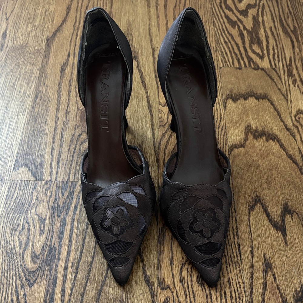 NY Transit Elegant Brown See Through Floral Women's Heels size 7 - Picture 5 of 7